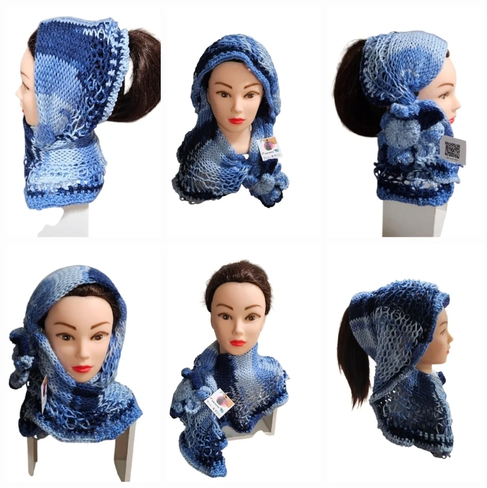 Hand Crafted 12-way scarf Crochet Blue Handmade winter accessory hand knit Ombrè